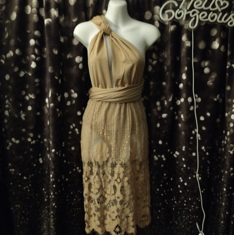 THE BOUTIQUE X little nude multi-wear lace dress with bodysuit bottoms wrap ties - Picture 16 of 16